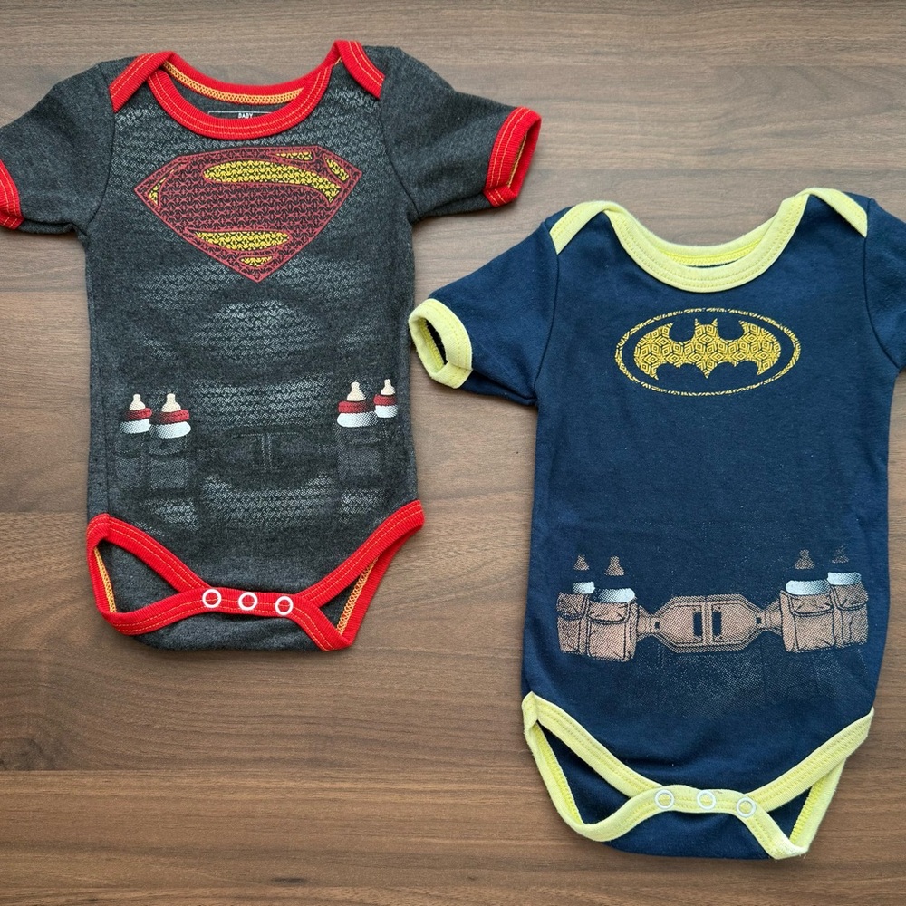 DC Comics Baby Bodysuits in Gray/Red and Navy/Yellow